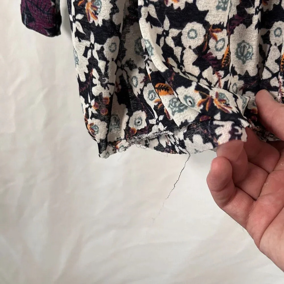 Free People Blouse Women's Medium Purple Floral Vneck Long Sleeve Sheer - Picture 8 of 10